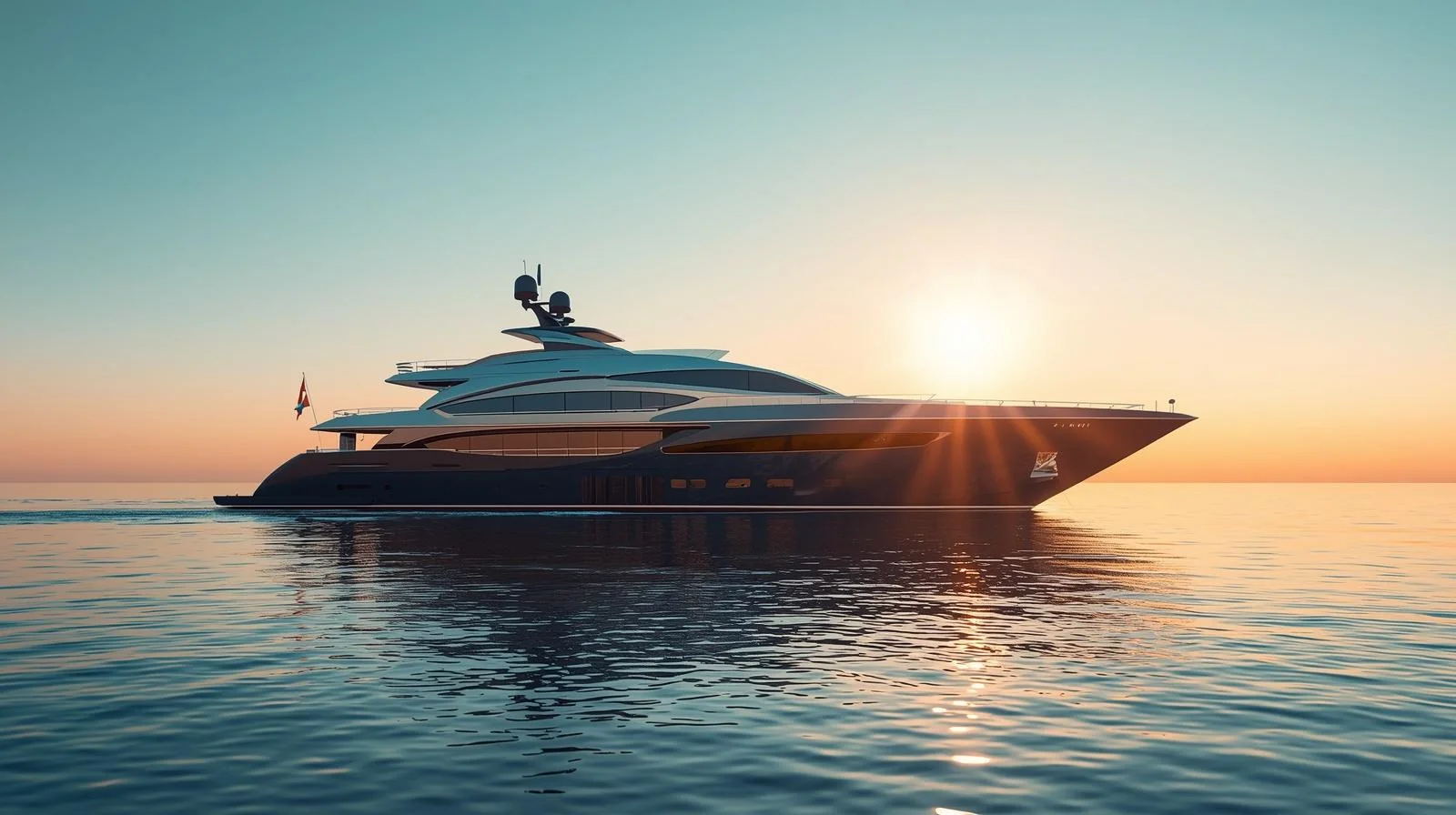 Illustration of a yacht silhouette against a golden sunset