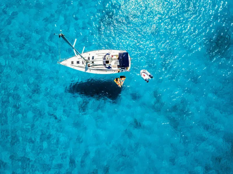Clear water off the island, seen from the air